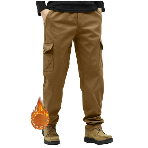 bzkewj Men's Hiking Pants Fleece Lined Winter Military Work Cargo Pants Oversized Men Thermal Outdoor Tactical Training Warm Yellow XXXXXL