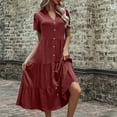 thumbnail image 2 of ZQUUVOU Women's Summer Casual Dress Lapel Callor Button Down Long Sleeve Tiered Dresses Burgundy, 2 of 4