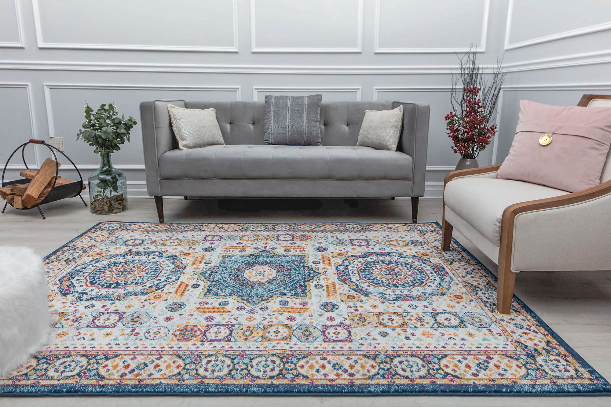Harper HY60K Hidden Saphire Abstract Vintage White Area Rug, 2'6" x 4'