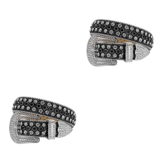 Decodeary Wide Application Rhinestone Belt Western Belt For Parties Bars And Concerts Modify Waist Line Black+White 135cm 2Set