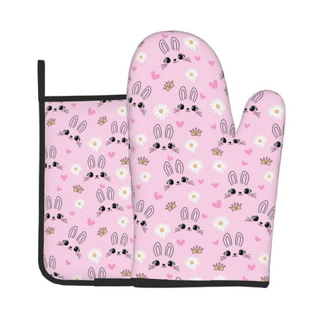 

Lukts Rabbit Face Print Kitchen Heat-Resistant Gloves and Spacers 2pcs Set Suitable for Baking and Cooking