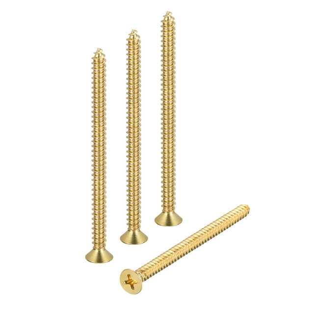 Uxcell Tornillos de Madera de Latón M6x80mm, Conector Autoperforante de Cabeza Plana Phillips, Paquete de 4