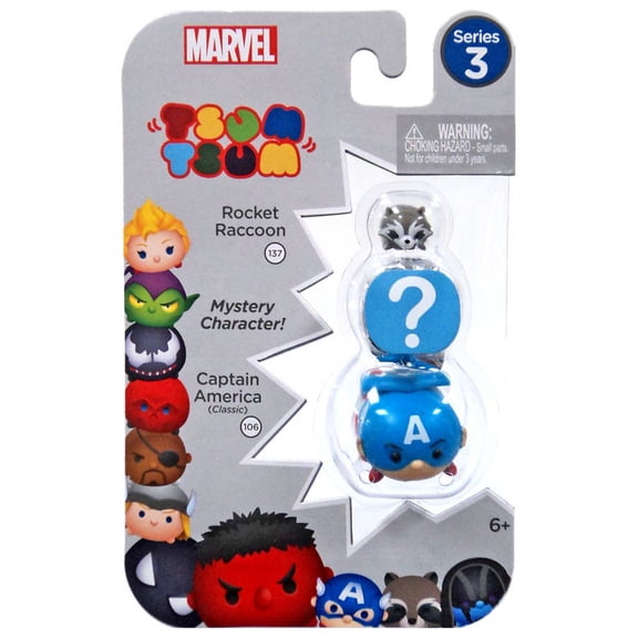 Marvel Tsum Tsum Series 3 Rocket Raccoon & Captain America Mini Figures, 3 Pack