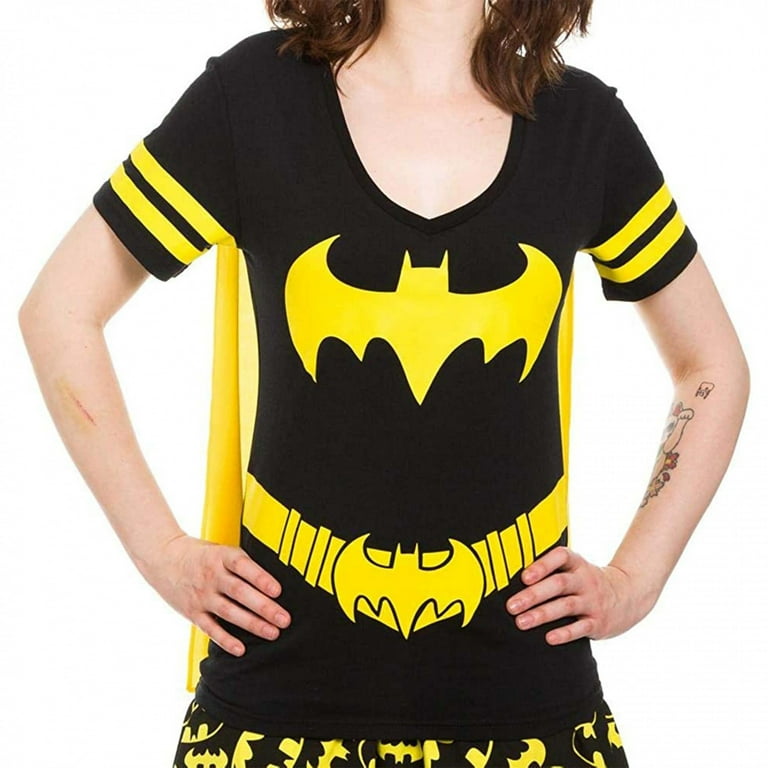 Batgirl Costume V-Neck T-Shirt with Detachable Cape-Large