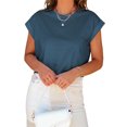 thumbnail image 3 of Bat Sleeve Women's Short Sleeve Summer Curled Cropped Top Casual Round Neck Solid Color T-Shirt, 3 of 6