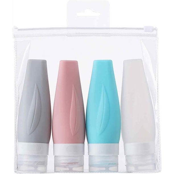 Botellas de viaje para artículos esenciales | Botellas de viaje para champú y acondicionador | Juego de 4 botellas de silicona apretables