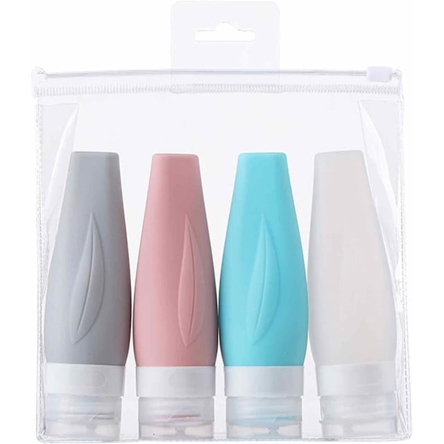 Botellas de viaje para artículos esenciales | Botellas de viaje para champú y acondicionador | Juego de 4 botellas de silicona apretables