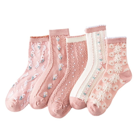BWASD 5 Pairs Socks for Women Floral Comfort Casual Frilly Crew Socking Ruffles Fancy Cotton Knit Soft Ankle Sock Cute Daily Gifts for Black