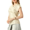 thumbnail image 4 of INSPIRE CHIC Satin Top for Women's Cowl Neck Short Sleeve Dressy Casual Blouse M Beige, 4 of 6