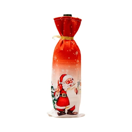 

Ruanlalo Wine Bottle Cover Christmas Wine Bottle Bag Santa Claus Snowman Portable Cartoon Pattern Ribbon Xmas Sack Packing for Festival