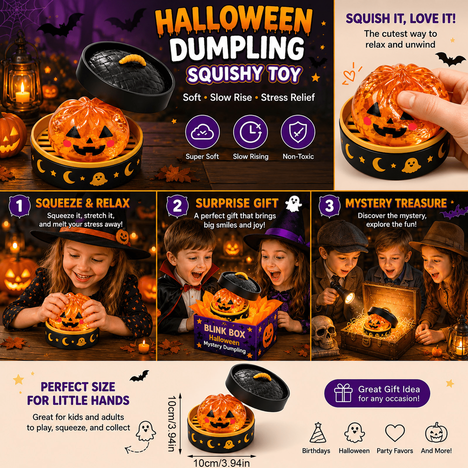 2026 New Halloween Spooky Ghost Dumpling, 3.35Inch Dumplings Squish with Steamer, Ideal Holiday & Birthday Gifts