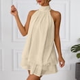 thumbnail image 6 of NinXxx Women‘s Halter Backless Chiffon Mini Dress Layered Ruffle Hem Khaki XL, 6 of 8