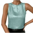 thumbnail image 2 of Elvqul Womens Tank Tops Casual Solid Light Blue Pullover Plus Size Sequin Round Neck Sleeveless Tops, 2 of 9