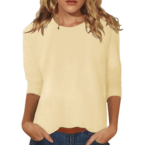 CONZONE Womens Base T-Shirts 3/4 Sleeve T Shirts for Women Casual Crew Neck Solid Color Lightweight Tees Soft Cozy Tops