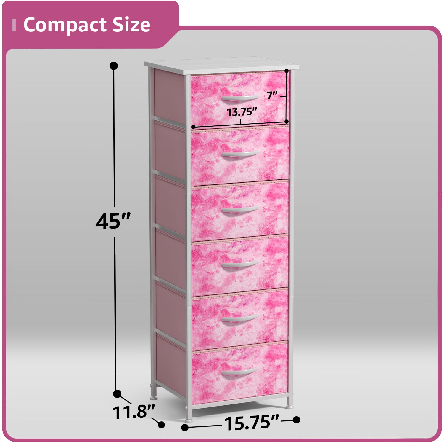 Sorbus 6-Drawer Dresser – Tie-Dye Pink Fabric Storage Tower for Kids Bedroom, Nursery, Closet