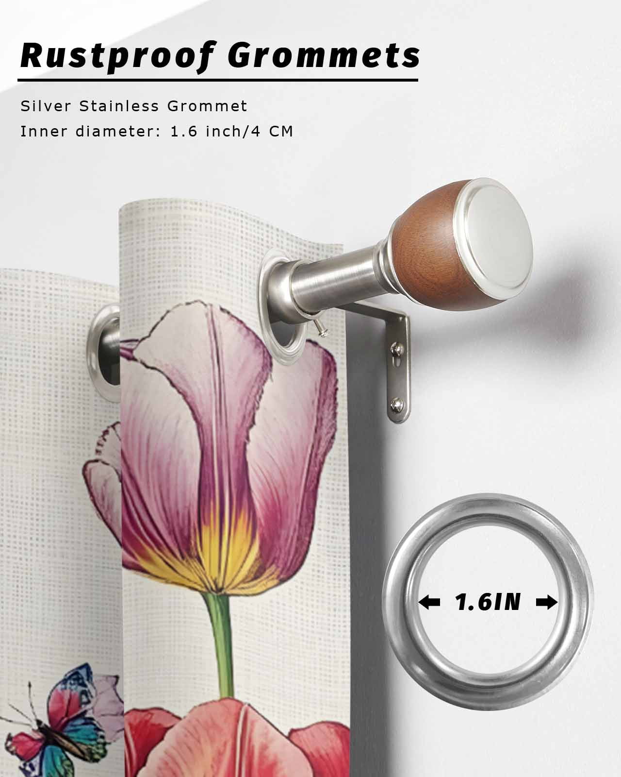 Outdoor Curtains for Patio, Spring Floral Waterproof Blackout Outside Curtain for Porch/Pergola/Gazebo, Tulip Summer Butterfly Botanical Colorful Thermal Insulated Drapes, 2 Panels, 54 x 84 Inch