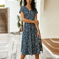 thumbnail image 7 of Midi Dresses for Women V Neck Short Sleeve Loose Summer Casual Office Beach Polka Dot Botton Dress, 7 of 7