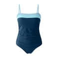 thumbnail image 4 of IYYVV Bandeau Tankini Swimsuits For Women - Two Piece Ruched Tummy Control Bathing Suit Strapless Modest Swimwear With Bottoms Navy M, 4 of 6