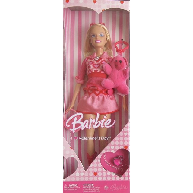 BARBIE I Love VALENTIN'S DOLL w Peluche OSO en llavero y anillo “joya” en forma de corazón tamaño infantil para ti (2007)