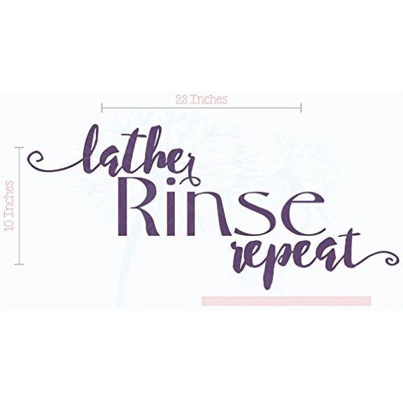 Bathroom Wall Décor Art - Lather Rinse Repeat – Wall Decal Vinyl Lettering Stickers 23x10-Inch Plum
