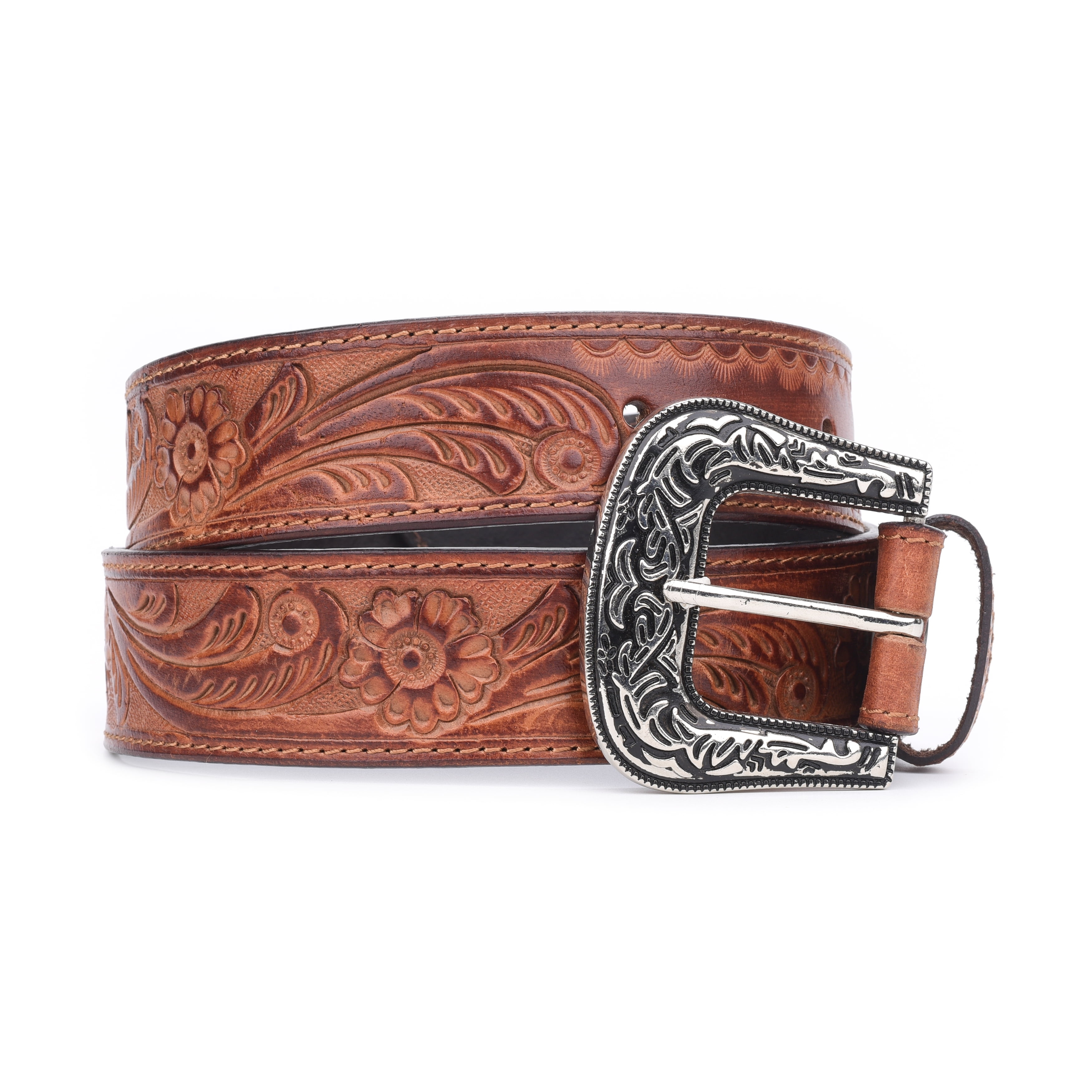 Resistance Western Leather Belt with Floral Engraved Buckle  display picture 3