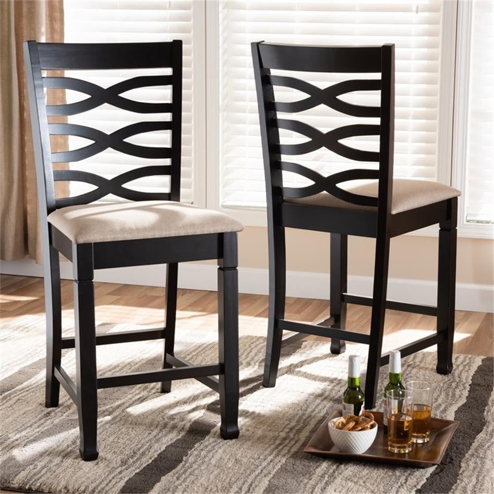 Baxton Studio Lanier Modern and Contemporary Sand Fabric Upholstered Espresso Brown Finished Wood Counter Height Pub Chair Set (Set of 2)