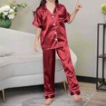 thumbnail image 2 of Toddler Kids Baby Girl Solid Pajama Sets Silk Satin Short Sleeve Button Down Shirt Top and Pants 2-Piece Pajamas Set Sleepwear for Boy Girl, 2 of 6