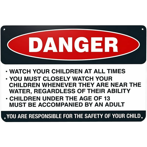 Watch Your Children At All Times Retro Aluminum Sign - 12×8 Inches, Metal Tin Vintage Style, Pool Safety Wall Decor