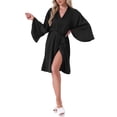 thumbnail image 2 of INSPIRE CHIC Women's Satin Short Robe Trumpet Sleeves Ruffle Hem Silky Cover Up Bridal Party Kimono Bathrobes with Belt One Size Black, 2 of 6