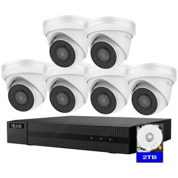 Security Camera System 4K Hilook, 6-Camera PoE NVR Surveillance Kit Outdoor 2TB DIY Turret CCTV, Wired Home Security Camera System