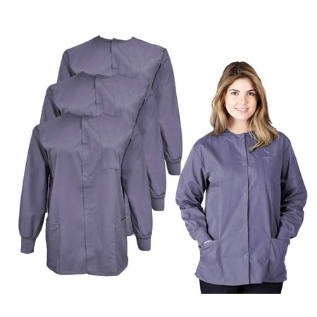 

M&M SCRUBS Women s Scrub Jacket Warm Up Lightweight Medical Scrub Jacket - Pack of 3 Set (Charcoal 5X-Large)