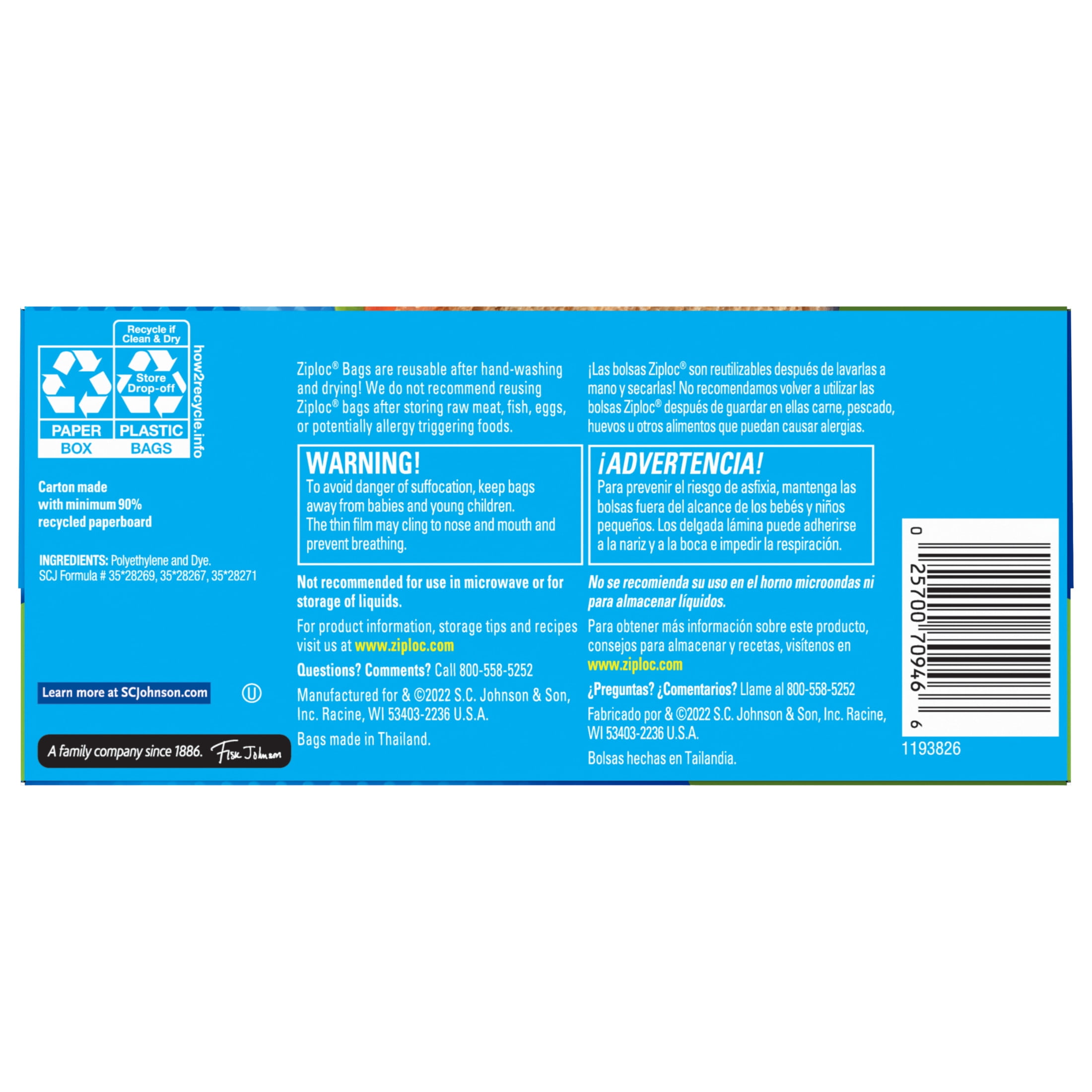 Ziploc® BPA-Free Sandwich Storage Bags with EasyGuide™ Seal