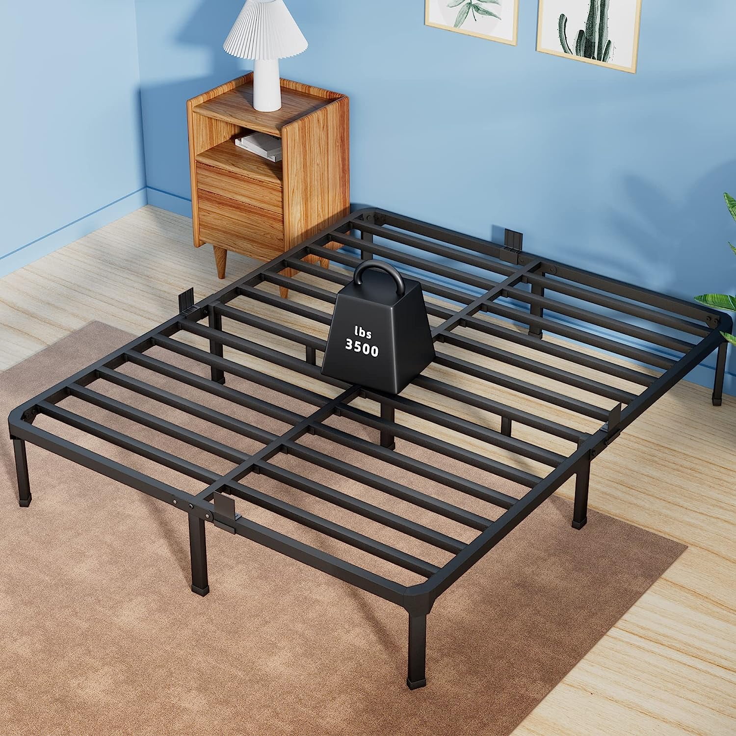 BOTUI 14 Inch Queen Size Bed Frame with Mattress Slide Stopper Double