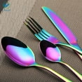 thumbnail image 5 of Deago 4pcs Rainbow Color Flatware Set Dinner Steak Knives Forks Spoons Teaspoons Cutlery Set Service for 1 (Colorful), 5 of 8