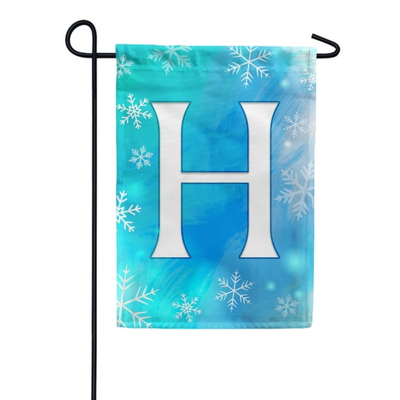 America Forever Winter Monogram Letter H Garden Flag Vertical Double Sided 12.5 x 18 inches Blue Snowflake Winter Holiday Seasonal Flags for Outdoor, Yard, Porch Decoration Snowfall Garden Flag
