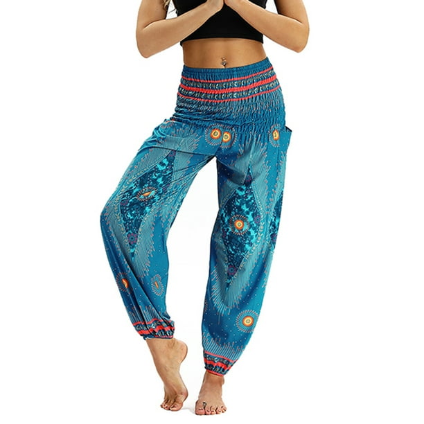 Lallc - Women Floral Stretch Pockets Yoga Harem Pants - Walmart.com ...