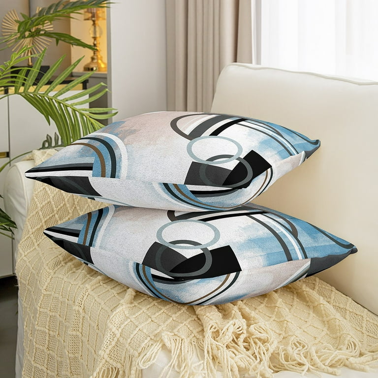 Pack of 2 Ombre Geometric Throw Pillow Covers 24x24 Inch Navy Blue Pillow Covers for Bed Couch Grunge Geometry Cushion Covers Modern Circles Swirls Decorative Pillow Covers Watercolor Bedroom Decor Wa...
