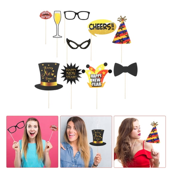 HOOWIFFY 10Pcs New Year Party Photo Booth Props Assorted Color Bamboo Photo Props for Photo Booth