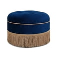 thumbnail image 3 of Yolanda Ottomane d'Appoint Ronde Rembourrée en Velours Bleu Marine avec Garniture Dorée, 3 of 11