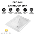 thumbnail image 6 of Los Flexi 23” × 18” White Drop-In Bathroom Sink 8-in Widespread Faucet Holes Single Overflow Durable Ceramic Rectangular Vintage Style, 6 of 13