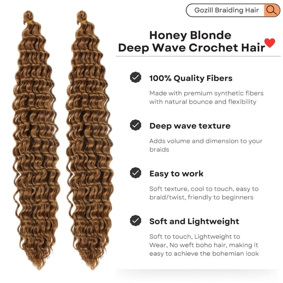 FGERFE-Honey Blonde Deep Wave Crochet Hair for Boho Braids 27# Synthetic Boho Hair for Braiding