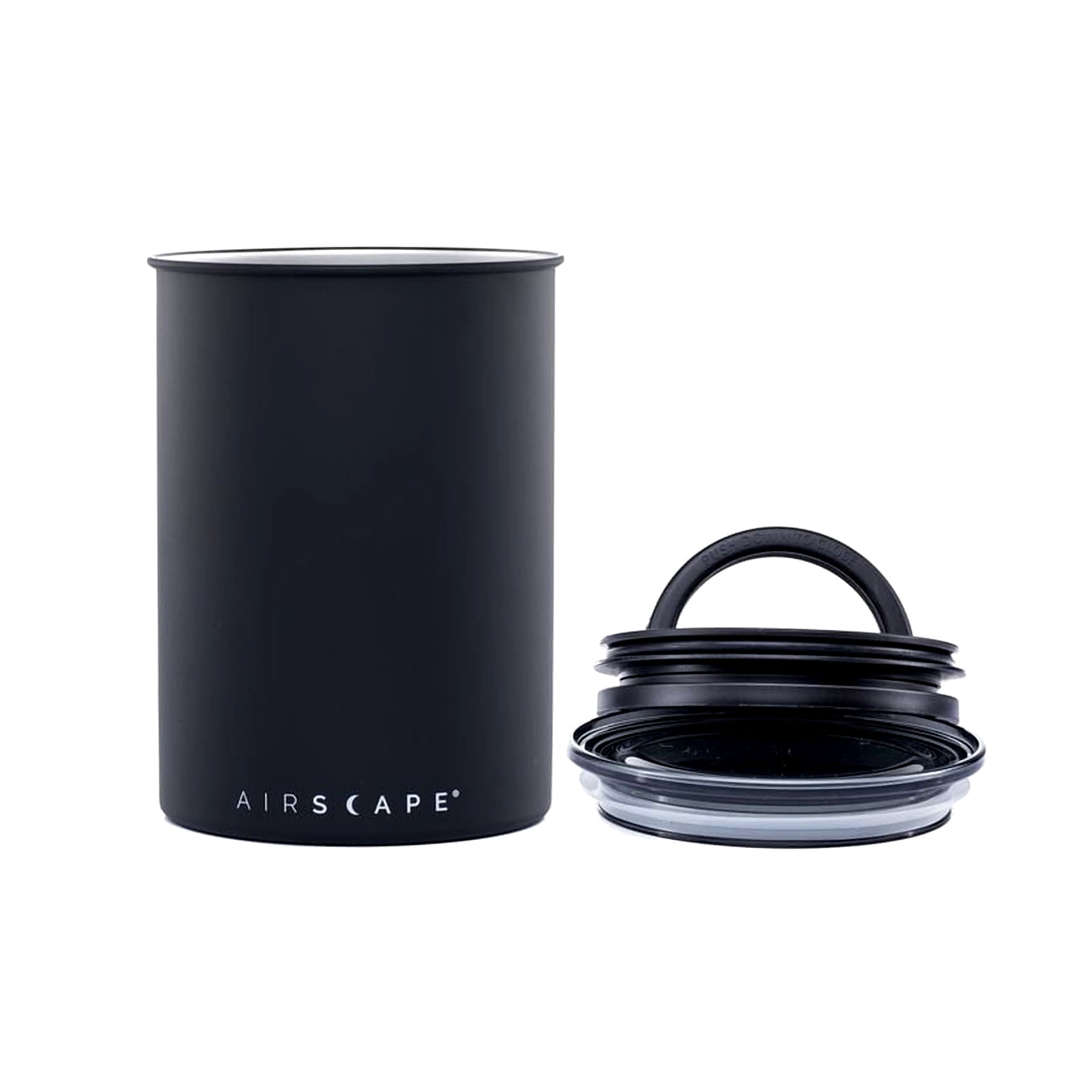 Planetary Design Airscape Stainless Steel Coffee Canister | Food Storage Container | Patented Airtight Lid | Push Out Excess Air Preserve Food Freshness (Medium, Matte Black)