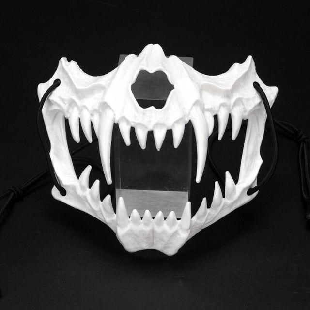 Máscara de media cara con dientes largos para disfraz de Halloween, Cosplay de Demon Samurai, esqueleto, Lobo, dragón, Tigre, Houjuu Nue