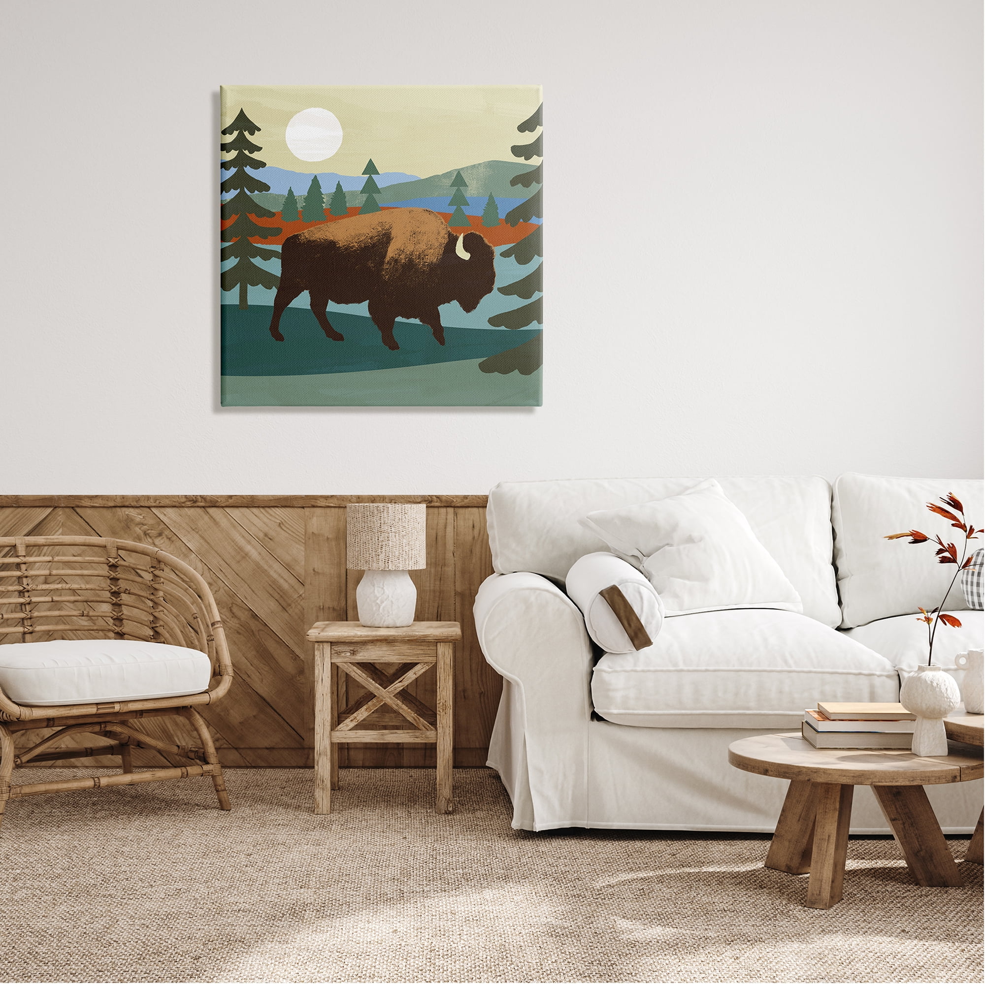 Stupell Industries Sunny Wild Bison Woodlands Lake Trees Collage , 30 x 30, Design by Victoria Barnes