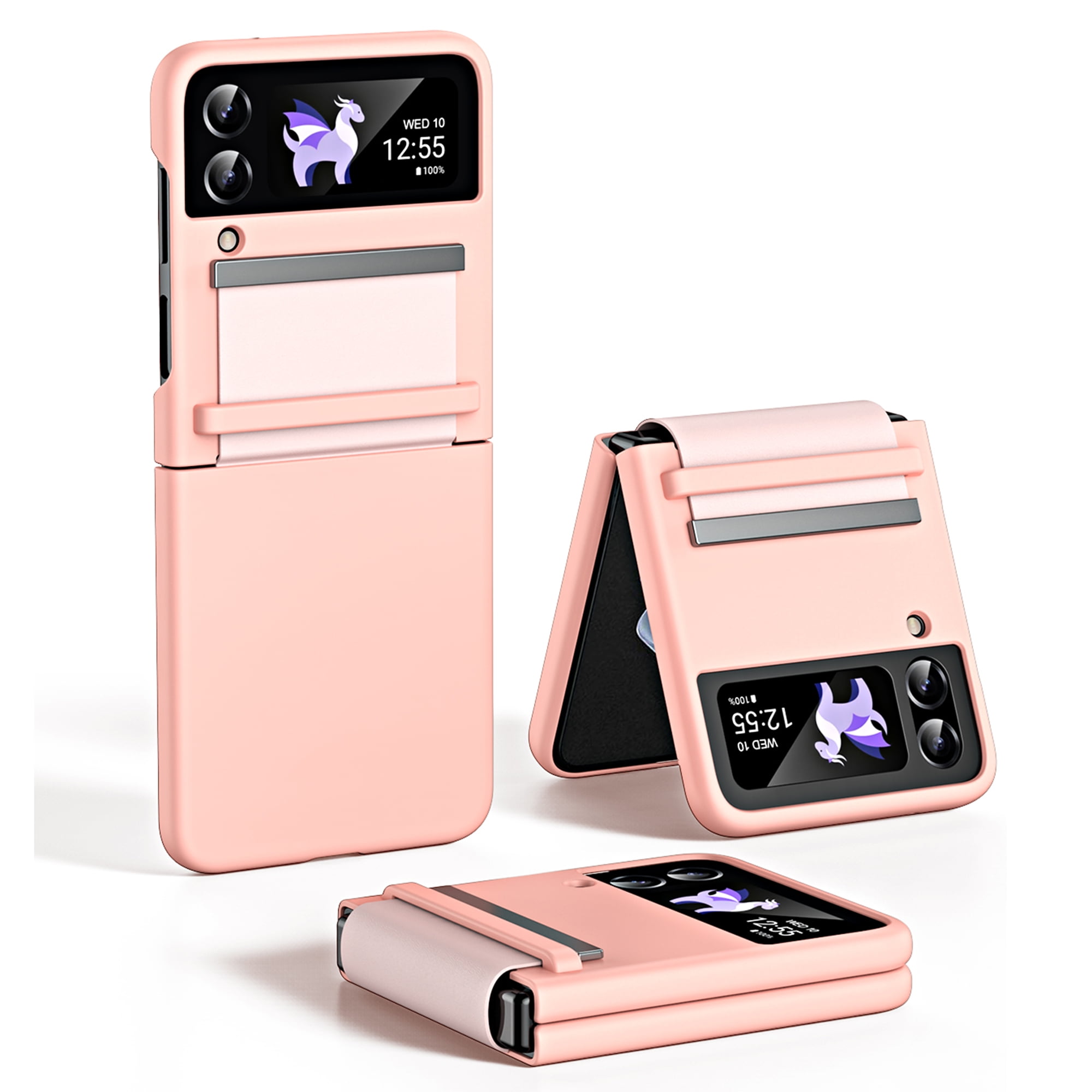 for Samsung Galaxy Z Flip 3 Case,with Stylus Fashion Business Phone case,with  Hinge Protection Device and Camera Screen Protector,Case for Samsung Galaxy  Z Flip 3 5G,Pink 