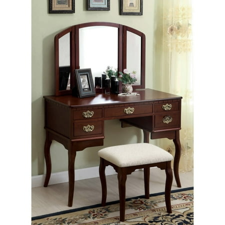 Furniture of America Doris Solid Wood Vanity Table and Stool Set ... Furniture of America Doris Solid Wood Vanity Table and Stool Set ...