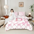 thumbnail image 4 of Manfei Bow Alphabet 3-Piece Full Size Comforter Sets,Pink White Bedding Comforter Set,Initial Monogrammed Bedding Sets,Lightweight Grid Room Decoration,Reversible, 4 of 8