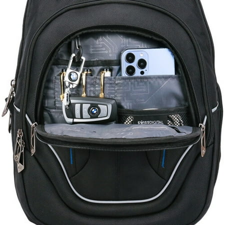 Swissdigital Design - Terabyte TSA-friendly Backpack with USB Charging port/RFID protection and fits up to 15.6" laptop - Black