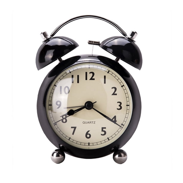 Reloj despertador retro creativo de metal con campana, reloj de escritorio sencillo, reloj de mesa de cuarzo silencioso y luminoso