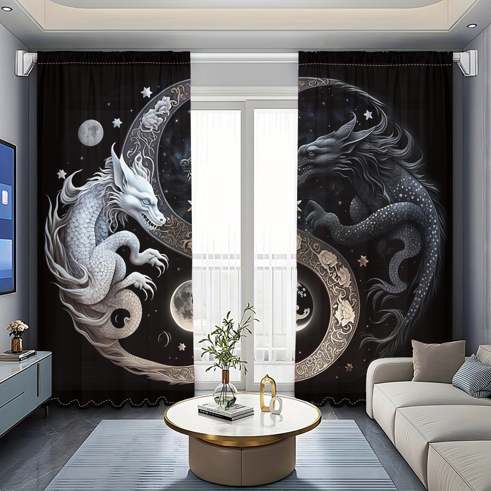 WNOOHIY Modern Artistic Dragons Totem Design Light-Filtering Curtains,39.5" × 87", Set of 2 Panels